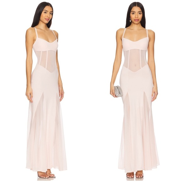 NWT OW Collection x REVOLVE SERENITY Sheer Bodice Pink Maxi Dress 🌸 Size XS New! - Picture 2 of 14